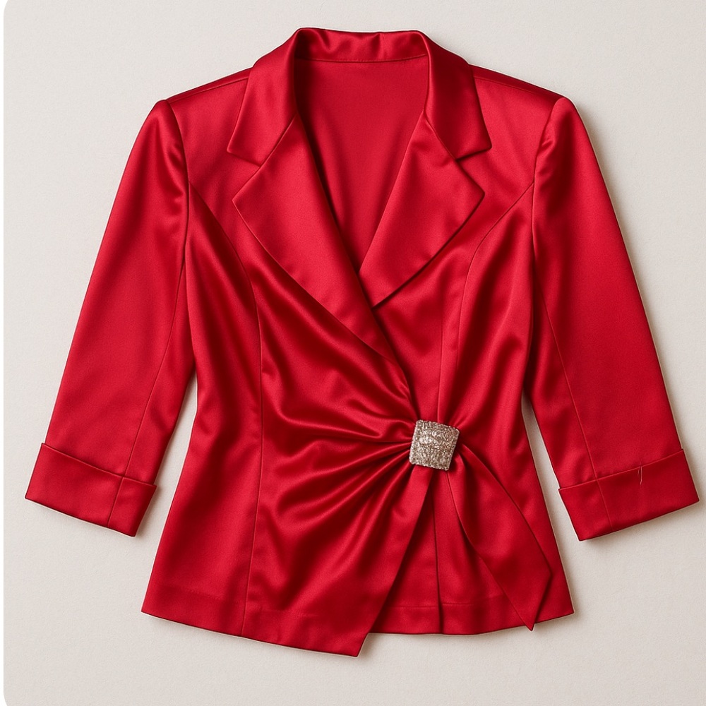 Women's JR Nites Size 14 Red L/S Blouse with Rhinestone Buckle